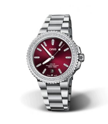 Oris Aquis Date Diamonds 41.5 Stainless Steel Red Bracelet Replica Watch 01 733 7766 4998-07 8 22 05PEB